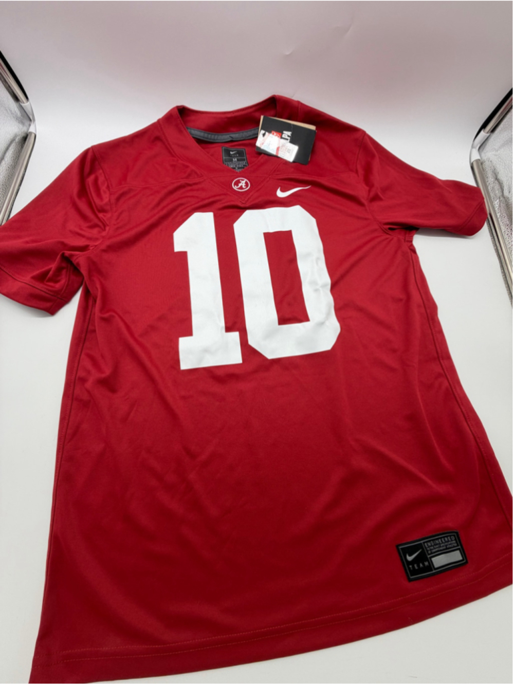Men's Nike Alabama Crimson Tide Jones #10 Football Jersey Red White Size M
